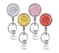 Retractable Badge Holder, Lightweight Plastic Badge Reel Retractable Card Holder with Key Ring Backing Belt Clip for Nurse,Volunteer,Teacher,Student,Office (Silver Pink Golden Red-UK)