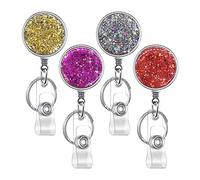 Retractable Badge Holder, Lightweight Plastic Badge Reel Retractable Card Holder with Key Ring Backing Belt Clip for Nurse,Volunteer,Teacher,Student,Office (4 Pack Golden Red Purple Silver-UK)