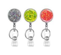 Retractable Badge Holder, Lightweight Plastic Badge Reel Retractable Card Holder with Key Ring Backing Belt Clip for Nurse,Volunteer,Teacher,Student,Office (3 Pack Silver Pink Green)