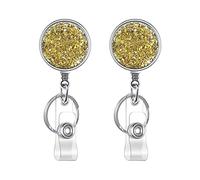 Retractable Badge Holder, Lightweight Plastic Badge Reel Retractable Card Holder with Key Ring Backing Belt Clip for Nurse,Volunteer,Teacher,Student,Office (2 Pack Golden-UK)