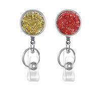 Retractable Badge Holder, Lightweight Plastic Badge Reel Retractable Card Holder with Key Ring Backing Belt Clip for Nurse,Volunteer,Teacher,Student,Office (Golden Red 2pack-UK)