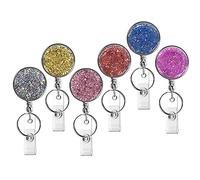 Retractable Badge Holder, Lightweight Plastic Badge Reel Retractable Card Holder with Key Ring Backing Belt Clip for Nurse,Volunteer,Teacher,Student,Office (6pack Glitter Colorful-UK)