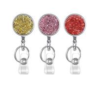 Retractable Badge Holder, Lightweight Plastic Badge Reel Retractable Card Holder with Key Ring Backing Belt Clip for Nurse,Volunteer,Teacher,Student,Office (3 Pack Golden Pink Red-UK)