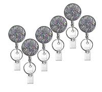 Retractable Badge Holder, Lightweight Plastic Badge Reel Retractable Card Holder with Key Ring Backing Belt Clip for Nurse,Volunteer,Teacher,Student,Office (Glitter Silver 6pack-UK)