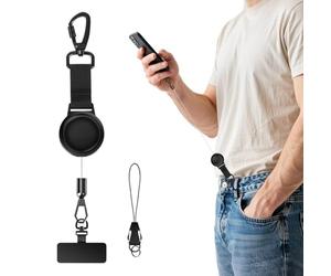 Retractable Badge Holder - Magnetic Carabiner Locking Clip, Rotating Phone Tether Strap, Anti Loss Security | Outdoor Adventure Commuter Cyclist Hiker Belt lop, Magnetic Locking Rotating Tether Set