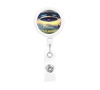 Retractable Badge Holder - Print Badge Reel with Carabiner & Belt Clip for ID and Access Cards UFO Landing