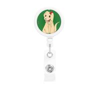 Retractable Badge Holder - Print Reel with Alligator Clip Rotatable Buckle for Office, Doctor Cartoon Dog on Grass