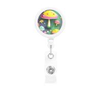 Retractable Badge Holder - Print Reel with Alligator Clip Rotatable Buckle for Office, Doctor Colorful Dream Mushroom