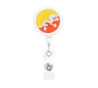 Retractable Badge Holder - Print Reel with Alligator Clip Rotatable Buckle for Office, Doctor Flag of The Kingdom of Bhutan
