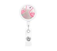 Retractable Badge Holder - Print Reel with Alligator Clip Rotatable Buckle for Office, Doctor Love Flamingo