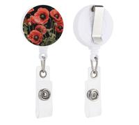 Retractable Badge Holder,Red Poppy Flowers Leaves Printed Lightweight Plastic Badge Reel Clip,Cute Retractable Lanyard ID Card Holders Clips for Nurse,Volunteer,Teacher,Office,Keychain