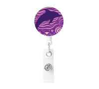 Retractable Badge Holder Reel with Alligator Clip, Purple Dolphin Silhouette, Office Worker Doctor Nurse Badge Reel Decorative Badge Reel