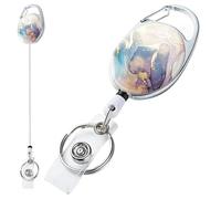 Retractable Badge Holder - Stylish Marble Pattern Reel Clip, Construction with Reinforced Cable Extends Smoothly for Quick Access, Multifunctional Design for Saving