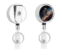 Retractable Badge Holder with 360 Swivel Alligator Clip Heavy Duty Stainless Steel Astronaut Flying in Space Id Badge Reel with Clear Pvc Strap 24 Inch Extension Cord Name Tag Holder for Nurses Teache