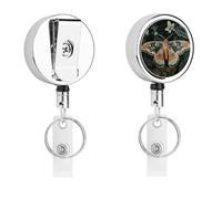 Retractable Badge Holder with 360 Swivel Alligator Clip Heavy Duty Stainless Steel Beautiful Moth Id Badge Reel with Clear PVC Strap 24 Inch Extension Cord Name Tag Holder for Nurses Teachers