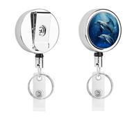 Retractable Badge Holder with 360 Swivel Alligator Clip Heavy Duty Stainless Steel Cute Dolphins Id Badge Reel with Clear PVC Strap 24 Inch Extension Cord Name Tag Holder for Nurses Teachers