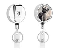 Retractable Badge Holder with 360 Swivel Alligator Clip Heavy Duty Stainless Steel Cute Pet Pug Id Badge Reel with Clear PVC Strap 24 Inch Extension Cord Name Tag Holder for Nurses Teachers