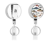 Retractable Badge Holder with 360 Swivel Alligator Clip Heavy Duty Stainless Steel Different Fish Id Badge Reel with Clear PVC Strap 24 Inch Extension Cord Name Tag Holder for Nurses Teachers