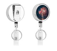 Retractable Badge Holder with 360 Swivel Alligator Clip Heavy Duty Stainless Steel Firework American Flag Id Badge Reel with Clear PVC Strap 24 Inch Extension Cord Name Tag Holder for Nurses Teachers