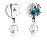 Retractable Badge Holder with 360 Swivel Alligator Clip Heavy Duty Stainless Steel Gray Teal Flower Butterfly Id Badge Reel with Clear Pvc Strap 24 Inch Extension Cord Name Tag Holder for Nurses Teach