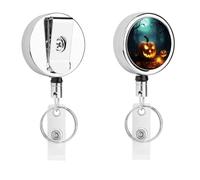 Retractable Badge Holder with 360 Swivel Alligator Clip Heavy Duty Stainless Steel Happy Halloween Pumpkins Id Badge Reel with Clear Pvc Strap 24 Inch Extension Cord Name Tag Holder for Nurses Teacher