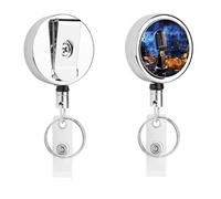 Retractable Badge Holder with 360 Swivel Alligator Clip Heavy Duty Stainless Steel Microphone with Music Notes Id Badge Reel with Clear Pvc Strap 24 Inch Extension Cord Name Tag Holder for Nurses Teac