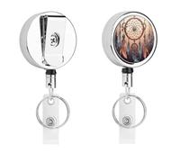 Retractable Badge Holder with 360 Swivel Alligator Clip Heavy Duty Stainless Steel Native American Dream Catcher Id Badge Reel with Clear Pvc Strap 24 Inch Extension Cord Name Tag Holder for Nurses Te