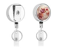 Retractable Badge Holder with 360 Swivel Alligator Clip Heavy Duty Stainless Steel Orchid on Background Id Badge Reel with Clear PVC Strap 24 Inch Extension Cord Name Tag Holder for Nurses Teachers