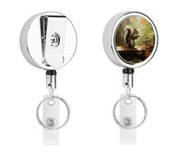 Retractable Badge Holder with 360 Swivel Alligator Clip Heavy Duty Stainless Steel Squirrel Eats Nuts Id Badge Reel with Clear PVC Strap 24 Inch Extension Cord Name Tag Holder for Nurses Teachers