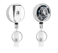 Retractable Badge Holder with 360 Swivel Alligator Clip Heavy Duty Stainless Steel White Tiger Id Badge Reel with Clear PVC Strap 24 Inch Extension Cord Name Tag Holder for Nurses Teachers