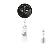 Retractable Badge Holder with Carabiner Reel Clip Heavy Duty Badge Reels A Black cat on a Black Background Retractable ID Card Holder Name Badge Reel Clips with Key Ring for Key Name Card Holder