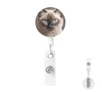 Retractable Badge Holder with Carabiner Reel Clip Heavy Duty Badge Reels Beautiful Siamese Cat Retractable ID Card Holder Name Badge Reel Clips with Key Ring for Key Name Card Holder