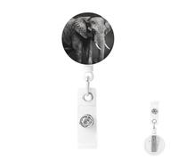Retractable Badge Holder with Carabiner Reel Clip Heavy Duty Badge Reels Black and White Elephant Image Retractable ID Card Holder Name Badge Reel Clips with Key Ring for Key Name Card Holder