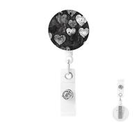 Retractable Badge Holder with Carabiner Reel Clip Heavy Duty Badge Reels Black and White Heart Shape Retractable ID Card Holder Name Badge Reel Clips with Key Ring for Key Name Card Holder