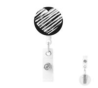 Retractable Badge Holder with Carabiner Reel Clip Heavy Duty Badge Reels Black and White Striped Heart Retractable ID Card Holder Name Badge Reel Clips with Key Ring for Key Name Card Holder