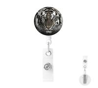 Retractable Badge Holder with Carabiner Reel Clip Heavy Duty Badge Reels Black and White Tiger Retractable ID Card Holder Name Badge Reel Clips with Key Ring for Key Name Card Holder