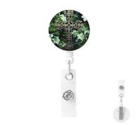 Retractable Badge Holder with Carabiner Reel Clip Heavy Duty Badge Reels Black Cross Among Green Flowers Retractable ID Card Holder Name Badge Reel Clips with Key Ring for Key Name Card Holder
