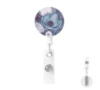 Retractable Badge Holder with Carabiner Reel Clip Heavy Duty Badge Reels Blue Floral Pattern Retractable ID Card Holder Name Badge Reel Clips with Key Ring for Key Name Card Holder