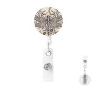 Retractable Badge Holder with Carabiner Reel Clip Heavy Duty Badge Reels Hand Drawn Floral Dragonfly Retractable ID Card Holder Name Badge Reel Clips with Key Ring for Key Name Card Holder