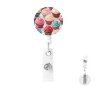 Retractable Badge Holder with Carabiner Reel Clip Heavy Duty Badge Reels Lollipop Cupcake Donut Retractable ID Card Holder Name Badge Reel Clips with Key Ring for Key Name Card Holder