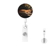 Retractable Badge Holder with Carabiner Reel Clip Heavy Duty Badge Reels Orange Cat Sleeping Retractable ID Card Holder Name Badge Reel Clips with Key Ring for Key Name Card Holder