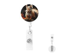 Retractable Badge Holder with Carabiner Reel Clip Heavy Duty Badge Reels Squirrel in The Woods Retractable ID Card Holder Name Badge Reel Clips with Key Ring for Key Name Card Holder