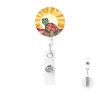 Retractable Badge Holder with Carabiner Reel Clip Heavy Duty Badge Reels Turtle in The Sun Retractable ID Card Holder Name Badge Reel Clips with Key Ring for Key Name Card Holder