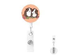 Retractable Badge Holder with Carabiner Reel Clip Heavy Duty Badge Reels Two Guinea Pigs Hanging Out Retractable ID Card Holder Name Badge Reel Clips with Key Ring for Key Name Card Holder
