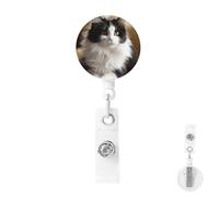 Retractable Badge Holder with Carabiner Reel Clip Heavy Duty Badge Reels White and Black Kitten Sitting Retractable ID Card Holder Name Badge Reel Clips with Key Ring for Key Name Card Holder