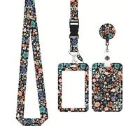Retractable Badge Holder with Lanyard, ID Card Holder with Reel and Adjustable Lanyards,Clip Badge Holder Lanyards for Work ID, School ID, Access Card and Metro Card (Small Broken Flowers)
