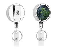 Retractable Badge Holder with Lanyard | Personalised Green Floral Plant Print Badge Reel with Id Clip for Work, Tangle-Free, Nurse, Doctor, Teacher, Medical Assistant, Office Staff