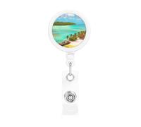 Retractable Badge Holder with Rotating Clip, Caribbean Scenery Print Badge Reel,ID Card Reel for Quick Scan