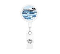 Retractable Badge Holder with Rotating Clip, Waves Lapping at The Rocks Print Badge Reel,ID Card Reel for Quick Scan