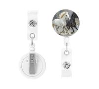 Retractable Badge Holders Heavy Duty Badge Holder with Alligator Clip Black and White Horses Running Badge Reel ID Card Holders Name Card Keychain ID Badge Clip for Nurse Doctor Worker